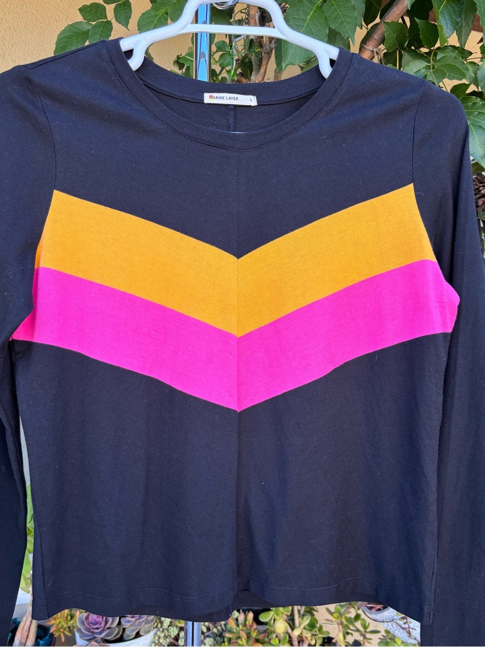 Marine Layer Black Chevron Deb Top Long Sleeve Size L